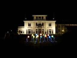 Light sculpture `Guardian Angels` in front of the Archipel Dommelhoef building at the Parklaan street during the GLOW festival, by night