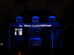 Light show `Parklaan Flashback` on the Villa Wijers building at the Parklaan street during the GLOW festival, by night