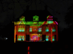 Light show `Parklaan Flashback` on the Villa Wijers building at the Parklaan street during the GLOW festival, by night