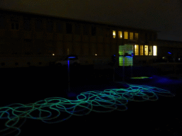 Light sculpture `Transit` at the street at the southeast side of the railway station during the GLOW festival, by night