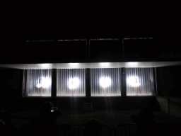 Light performance `Figures That Wander` at the street at the southeast side of the railway station during the GLOW festival, by night