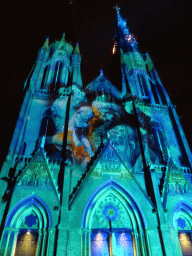 Facade of the St. Catharina Church at the Catharinaplein square during the GLOW festival, by night