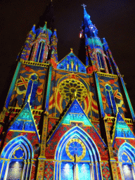 Facade of the St. Catharina Church at the Catharinaplein square during the GLOW festival, by night