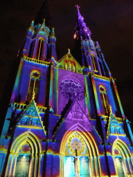 Facade of the St. Catharina Church at the Catharinaplein square during the GLOW festival, by night