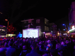 3D light show `Spidron Mapping` at the crossing of the Stratumseind street and the Oude Stadsgracht street during the GLOW festival, by night