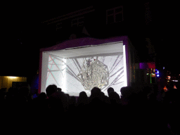 3D light show `Spidron Mapping` at the crossing of the Stratumseind street and the Oude Stadsgracht street during the GLOW festival, by night