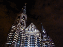 Facade of the Augustijnenkerk church at the Tramstraat street during the GLOW festival, by night