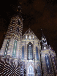 Facade of the Augustijnenkerk church at the Tramstraat street during the GLOW festival, by night