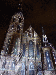 Facade of the Augustijnenkerk church at the Tramstraat street during the GLOW festival, by night