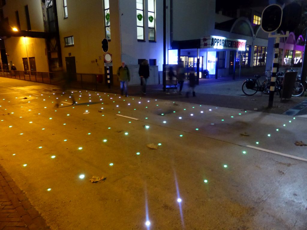 Lights in the street at the Torenallee street during the GLOW-NEXT festival, by night