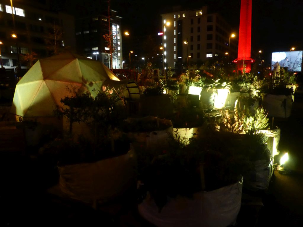 Light sculpture `Gardenmania` at the Philitelaan street during the GLOW-NEXT festival, by night