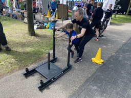 Max pushing a sleigh at the Strip area at the High Tech Campus Eindhoven, during the High Tech Campus Eindhoven Open Day 2022