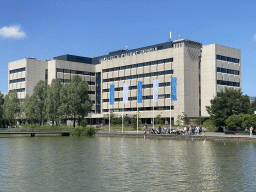 People playing with remote controlled boats at the pond and building HTC5 at the High Tech Campus Eindhoven, during the High Tech Campus Eindhoven Open Day 2022