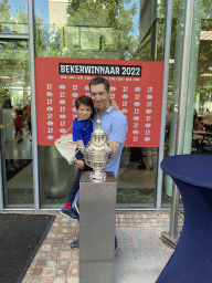 Tim and Max with the KNVB Cup in front of the Conference Centre at the Strip area at the High Tech Campus Eindhoven, during the High Tech Campus Eindhoven Open Day 2022