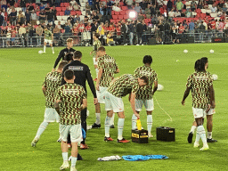 NEC players on the pitch at the Philips Stadium, viewed from the Eretribune Noord grandstand, just before the football match PSV - NEC