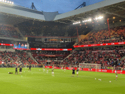 NEC players on the pitch at the Philips Stadium, viewed from the Eretribune Noord grandstand, just before the football match PSV - NEC