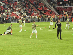 NEC players on the pitch at the Philips Stadium, viewed from the Eretribune Noord grandstand, just before the football match PSV - NEC