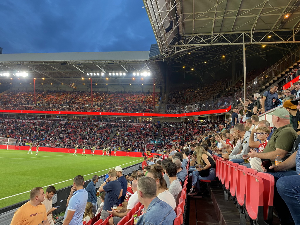 NEC players on the pitch at the Philips Stadium, viewed from the Eretribune Noord grandstand, just before the football match PSV - NEC