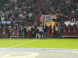 Philips CEO Roy Jakobs receiving an award for the longest sponsorship of the world on the pitch at the Philips Stadium, viewed from the Eretribune Noord grandstand, just before the football match PSV - NEC