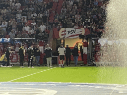 Philips CEO Roy Jakobs receiving an award for the longest sponsorship of the world on the pitch at the Philips Stadium, viewed from the Eretribune Noord grandstand, just before the football match PSV - NEC