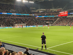 PSV taking a corner kick at the Philips Stadium, viewed from the Eretribune Noord grandstand, during the football match PSV - NEC