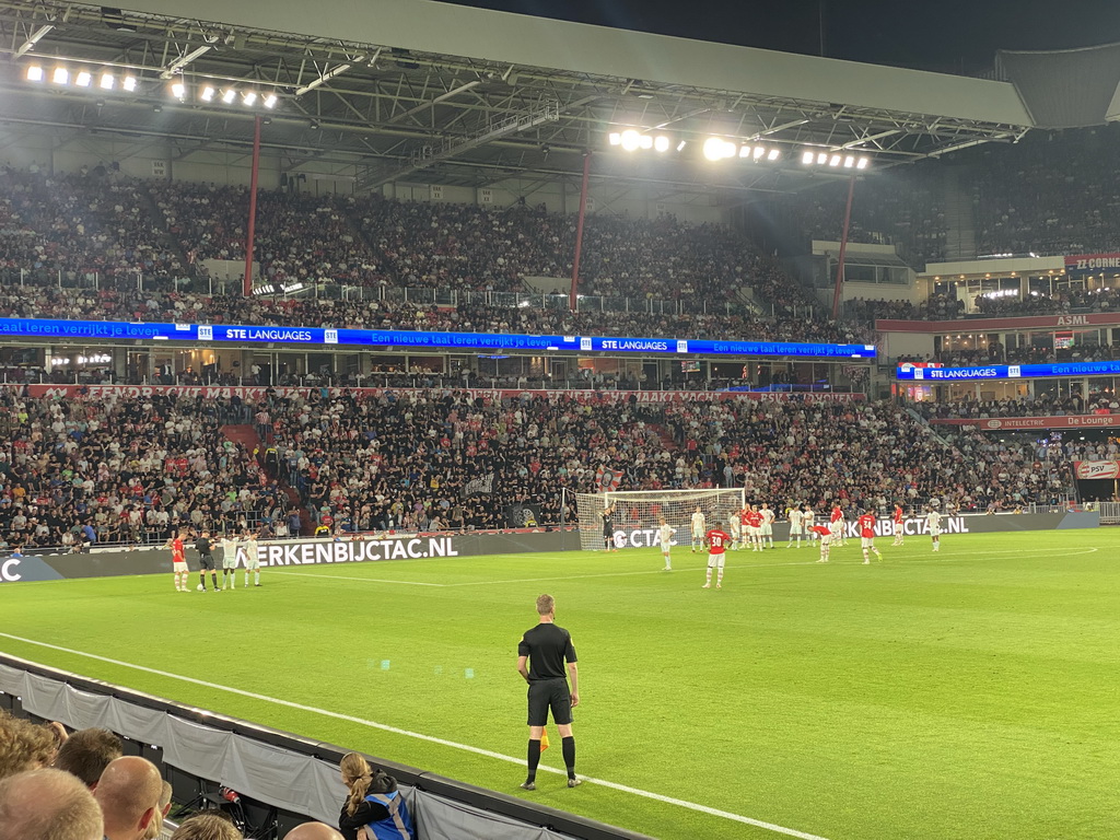 PSV getting a free kick at the Philips Stadium, viewed from the Eretribune Noord grandstand, during the football match PSV - NEC