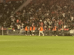 Substitute players next to the pitch at the Philips Stadium, viewed from the Eretribune Noord grandstand, during the football match PSV - NEC