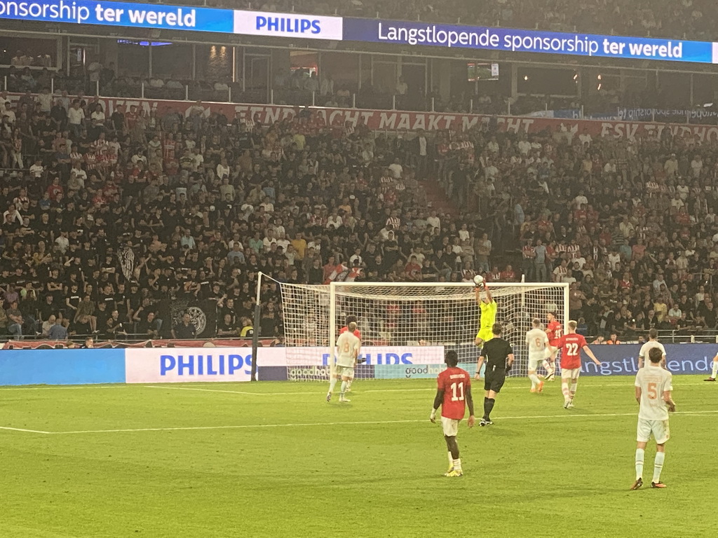 NEC taking a corner kick at the Philips Stadium, viewed from the Eretribune Noord grandstand, during the football match PSV - NEC