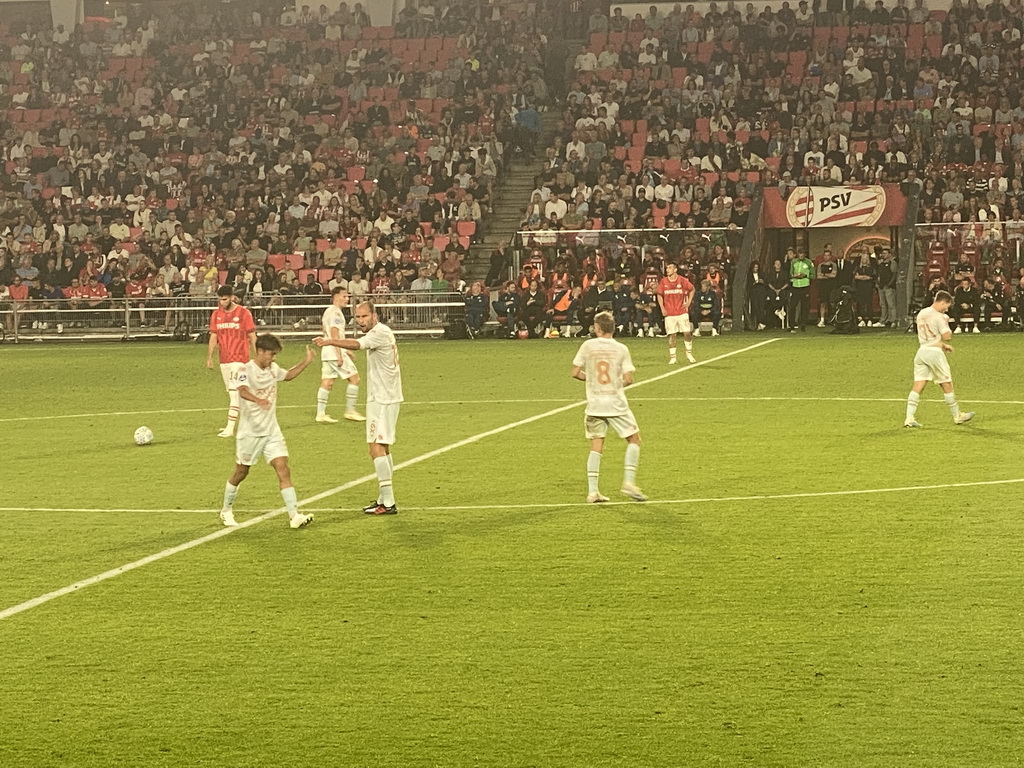 NEC celebrating a (eventually disallowed) goal at the Philips Stadium, viewed from the Eretribune Noord grandstand, during the football match PSV - NEC