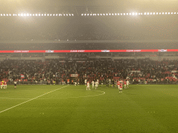 Players on the pitch thanking the crowd at the Philips Stadium, viewed from the Eretribune Noord grandstand, right after the football match PSV - NEC
