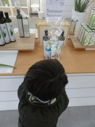 Max with Aloe Vera products at the main building of the Aloe Vera farm