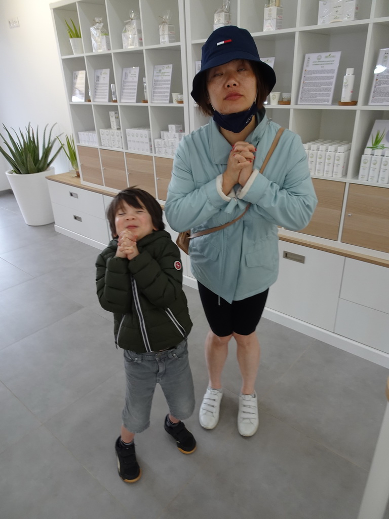 Miaomiao and Max at the main building of the Aloe Vera farm