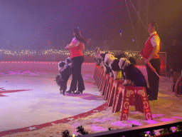 Circus artists and dogs at the Kerstcircus Etten-Leur, during the act `Ten Tibetan Terriers - Josefine & Daniël Igen`