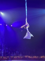 Circus artist at the Kerstcircus Etten-Leur, during the act `Singing Circus Fairytale in the Cloths - Alexandra Gerbey`