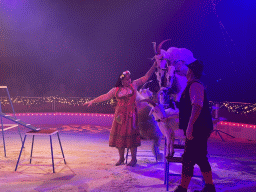 Circus artists and goats at the Kerstcircus Etten-Leur, during the act `Trained Dwarf Goats - Josefine & Daniël Igen`
