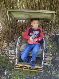 Max in a rickshaw at the Bamboo Garden at the exotic garden center De Evenaar