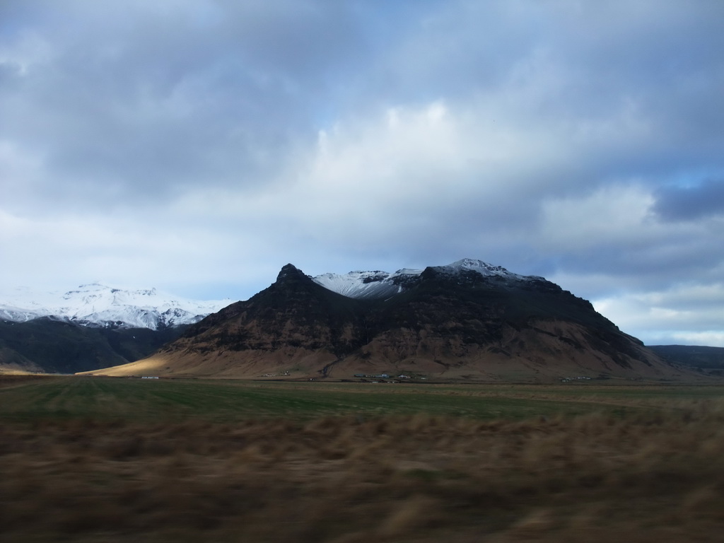 The Eyjafjallajökull volcano, viewed from the rental car on the Hringvegur road