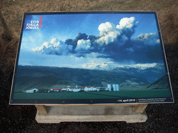 Photograph of the Þorvaldseyri farm and the Eyjafjallajökull volcano during the first day of the eruption of 2010, next to the Hringvegur road