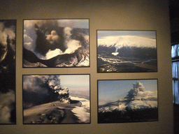 Photographs of the eruption of the Eyjafjallajökull volcano in 2010, at the Þorvaldseyri visitor centre