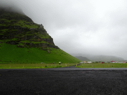 Mountain on the southwest side of the Eyjafjallajökull volcano, the Nupakot farm and the Þorvaldseyri farm, viewed from the parking lot of the Þorvaldseyri visitor centre