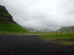 The Hringvegur road, the Nupakot farm, the Þorvaldseyri farm and the Eyjafjallajökull volcano, viewed from the parking lot of the Þorvaldseyri visitor centre