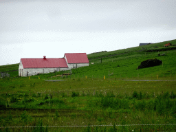 The Hringvegur road and the Steinar farm, viewed from the parking lot of the Þorvaldseyri visitor centre