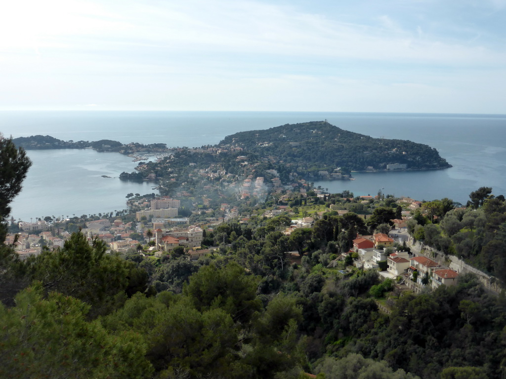 The Cap-Ferrat peninsula with the town of Saint-Jean-Cap-Ferrat, viewed from a parking place along the Avenue Belle Vista road from Nice