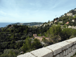 The Mont Boron hill and part of the town of Villefranche-sur-Mer, viewed from a parking place along the Avenue Belle Vista road from Nice