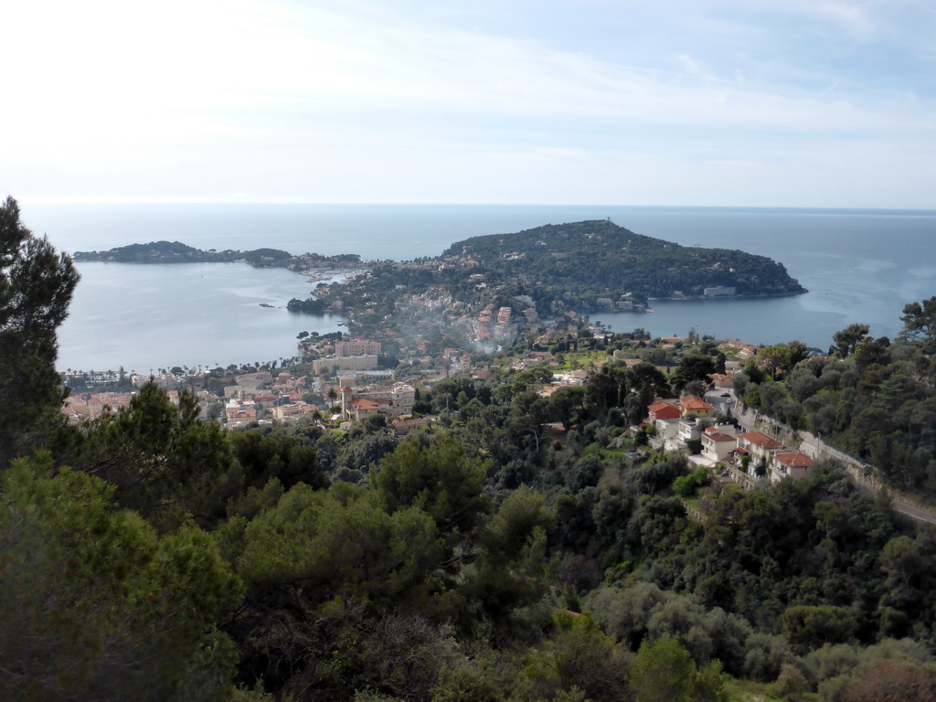 The Cap-Ferrat peninsula with the town of Saint-Jean-Cap-Ferrat, viewed from a parking place along the Avenue Belle Vista road from Nice