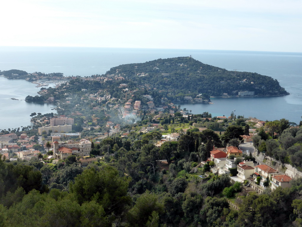 The Cap-Ferrat peninsula with the town of Saint-Jean-Cap-Ferrat, viewed from a parking place along the Avenue Belle Vista road from Nice