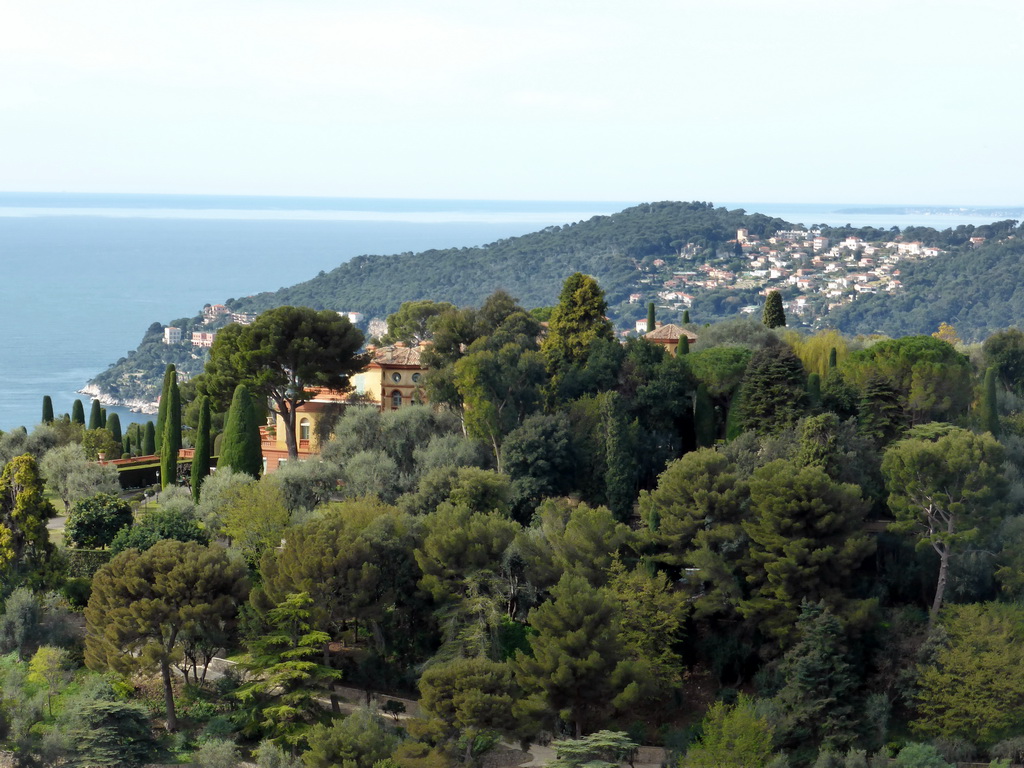 The Mont Boron hill and part of the town of Villefranche-sur-Mer, viewed from a parking place along the Avenue Belle Vista road from Nice