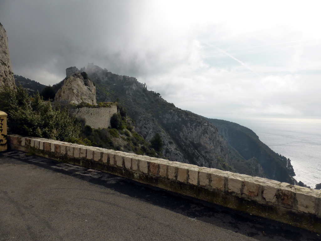 Rock at the Moyenne Corniche road from Nice and the town of Èze, viewed from a parking place along the road