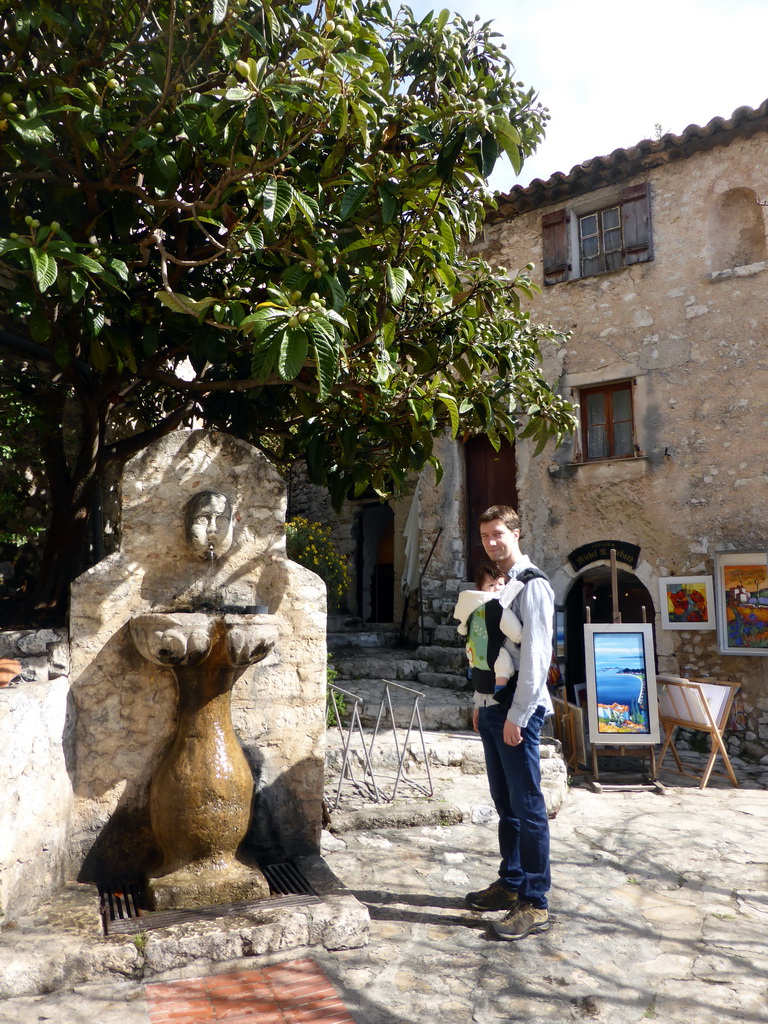 Tim and Max at the fountain at the Place du Planet square