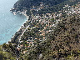 The town of Èze-sur-Mer, viewed from the castle ruins at the Jardin d`Èze botanical garden